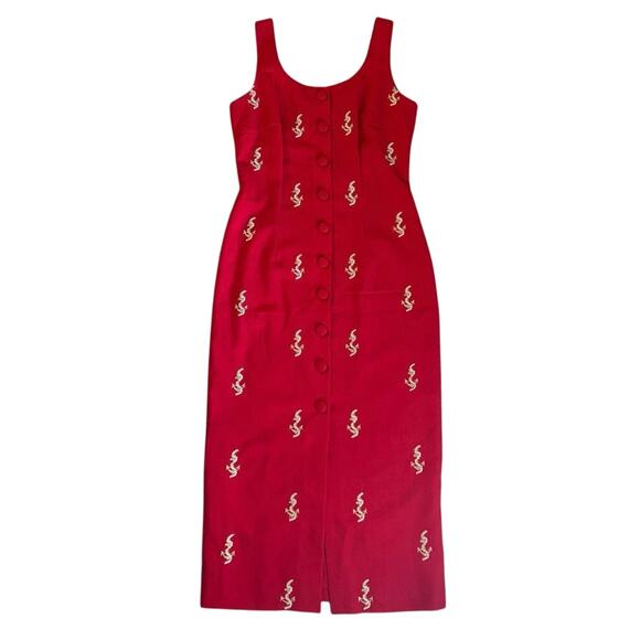 Red sailor dress embroidered gold anchors - Picture 1 of 8